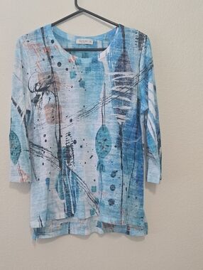 Jess & Jane Blue Abstract 3/4 Sleeve Tunic M